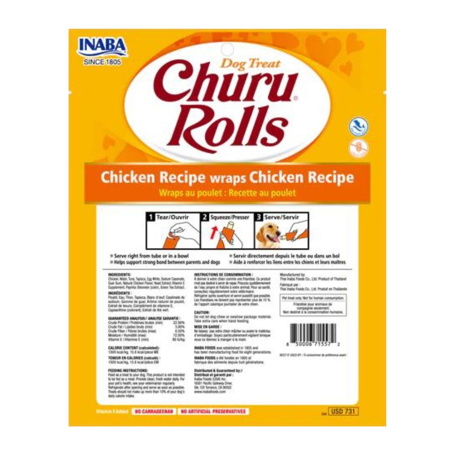 Churu rolls dog chicken recipe wraps, , large image number null